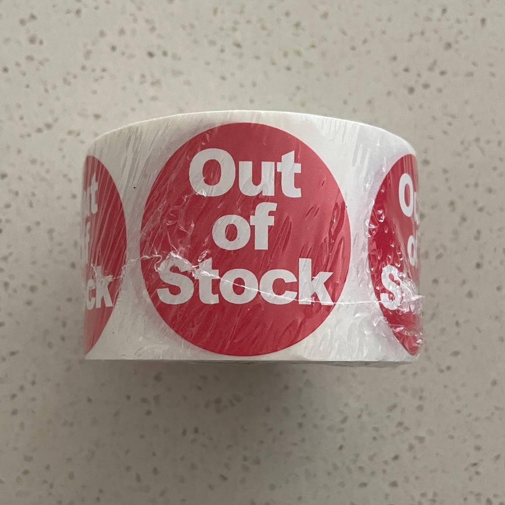 Red "Out of Stock" Sticker Roll